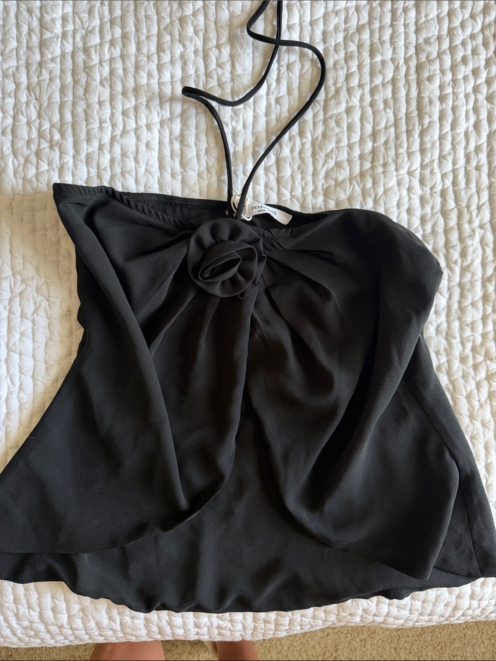 Black top with flower & haulter tie straps